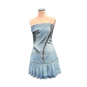 Denim Strapless Dress with Zipper Detail